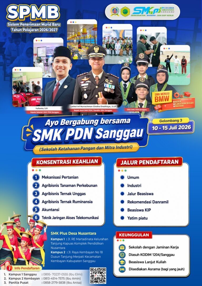 SMK PDN Sanggau Buka SPMB Gelombang 3 Tahun Pelajaran 2026/2027, Lulusan Siap Kerja dan Jadi Rebutan Dunia Industri