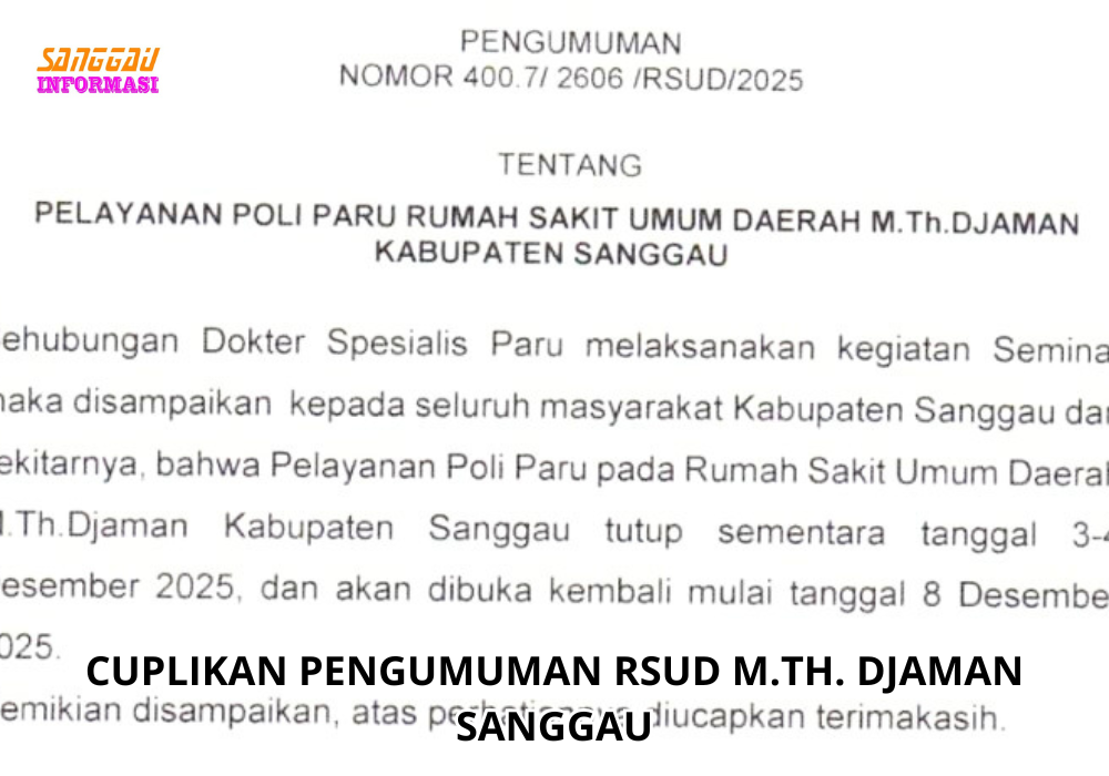 Pengumuman Resmi: Pelayanan Poli Paru RSUD M.Th. Djaman Tutup Sementara 3–4 Desember 2025