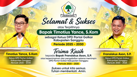 Selamat atas Terpilihnya Timotius Yance, S.Kom sebagai Ketua DPD Partai Golkar Kabupaten Sanggau